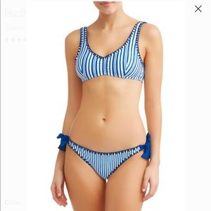 Blue White Striped Two Piece Bikini with Bows